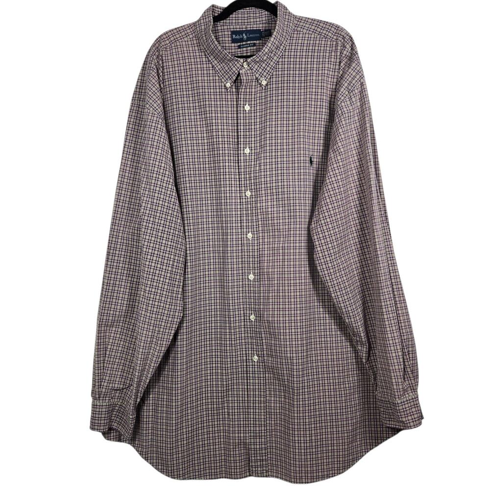 VTG Ralph Lauren Oxford Shirt Men 3XLT Tall Purple Plaid Button Down Classic Fit